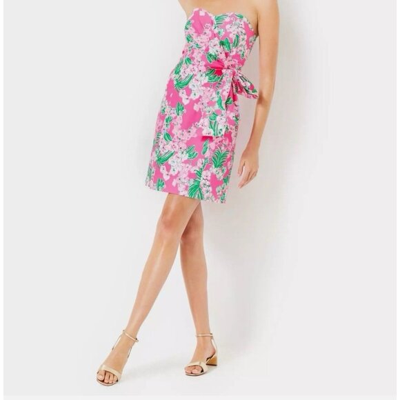 Lilly Pulitzer Multicolor Floral Stella Strapless Stress Bow Dress Sz 8 Preppy - Picture 3 of 16